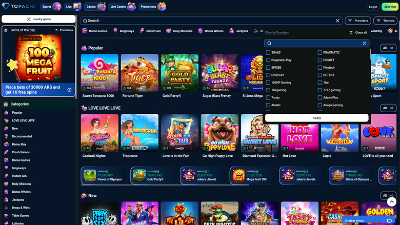 Topacio Casino — Games by studio