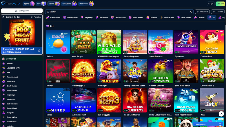 Topacio Casino — Games lobby