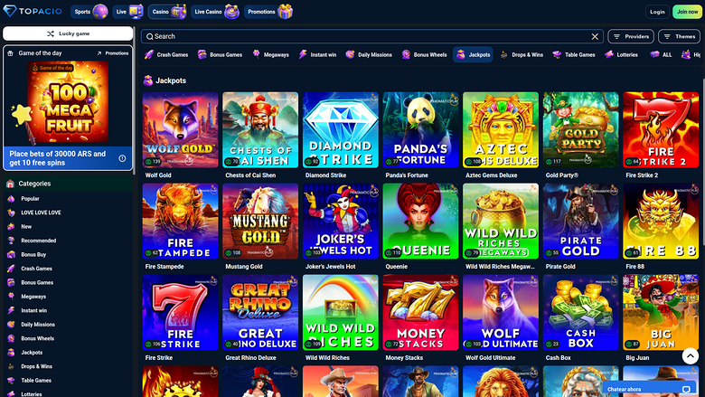 Topacio Casino — Jackpot games