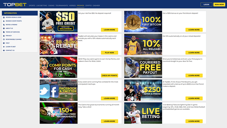 TopBet Casino — Promotions page