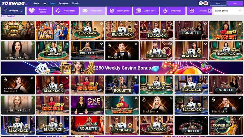 Tornadobet Casino — Live dealer lobby