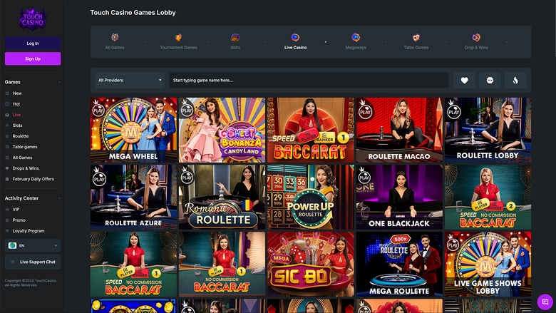 Touch Casino — Live dealer lobby
