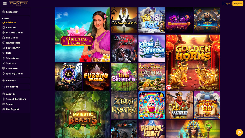 Tradition Casino — Games lobby