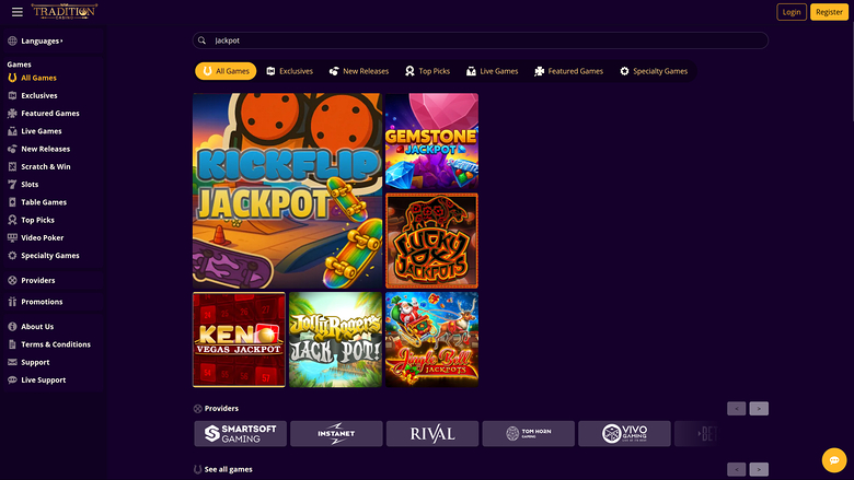 Tradition Casino — Jackpot games