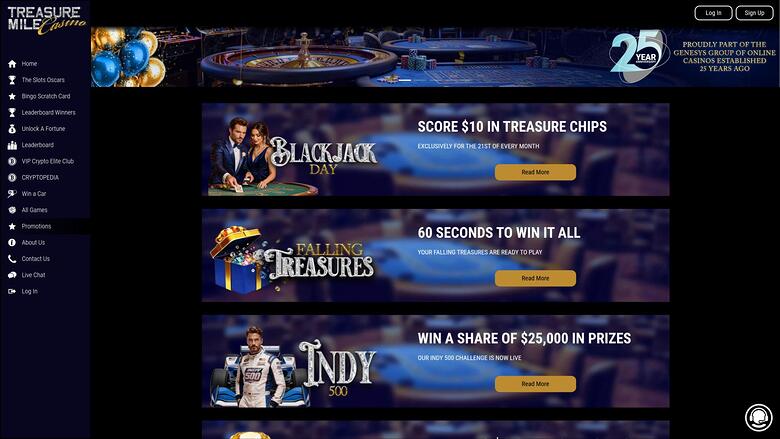 Treasure Mile Casino — Promotions page