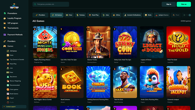 Trip2Vip Casino — Games lobby