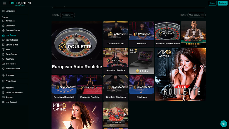 True Fortune Casino — Live dealer lobby