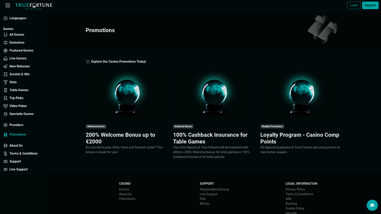 True Fortune Casino — Promotions page