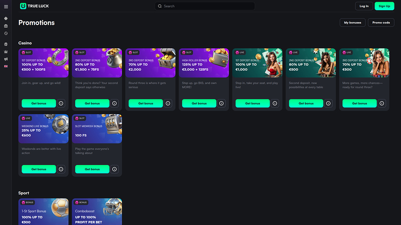 TrueLuck Casino — Promotions page