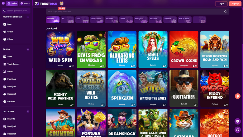 TrustDice Casino — Jackpot games