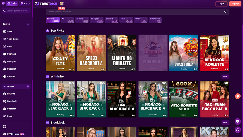 TrustDice Casino — Live dealer lobby