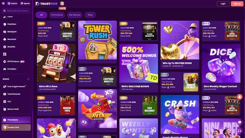 TrustDice Casino — Promotions page