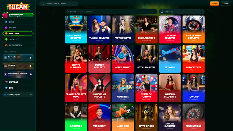Tucan Casino — Live dealer lobby