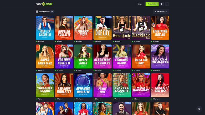 Turbo Casino — Live dealer lobby