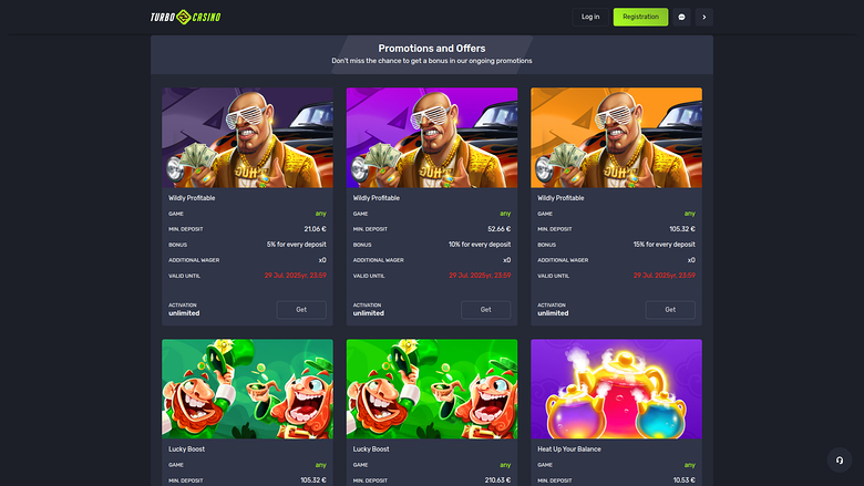 Turbo Casino — Promotions page