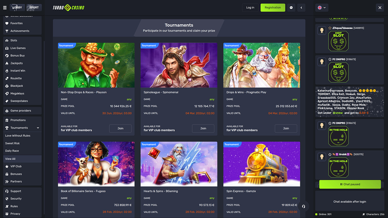 Turbo Casino — Tournaments