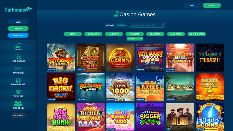 Turbonino Casino — Games lobby