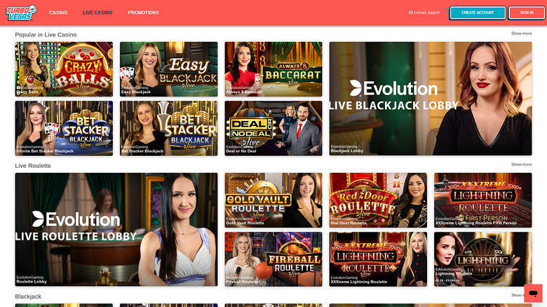 TurboVegas Casino — Live dealer lobby
