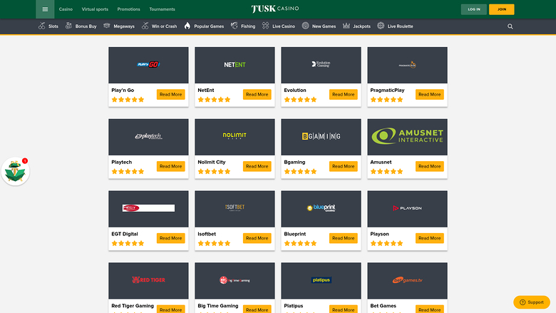 TuskCasino — Games by studio