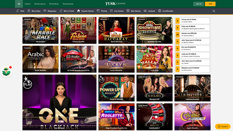 TuskCasino — Live dealer lobby
