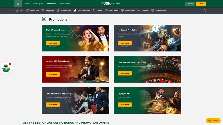 TuskCasino — Promotions page