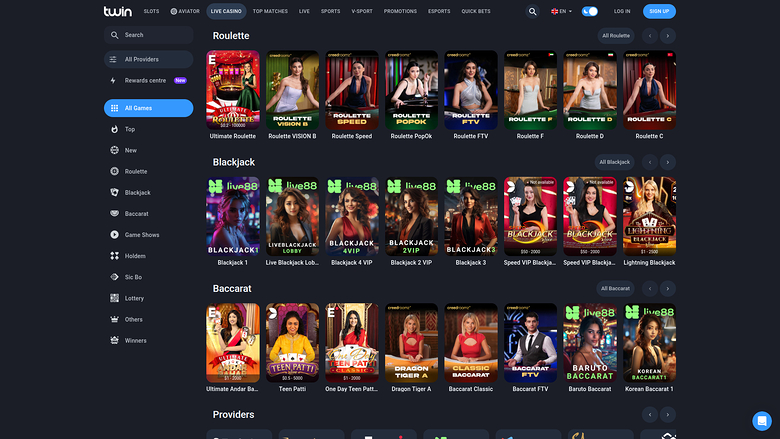 Twin Casino — Live dealer lobby