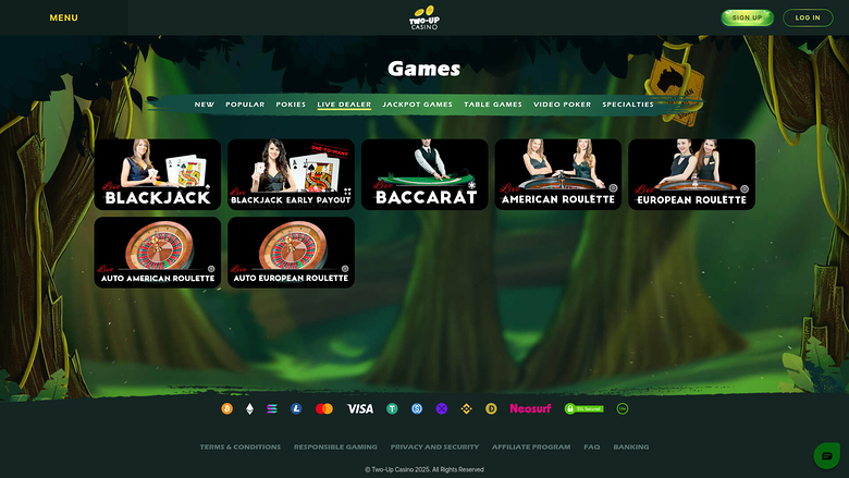 Two Up Casino — Live dealer lobby