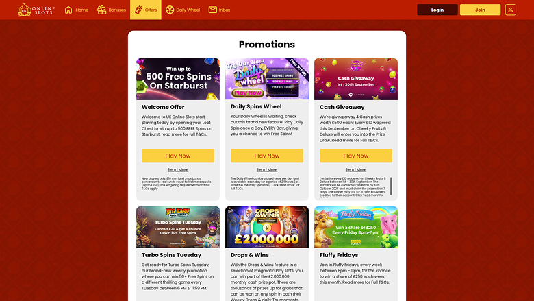 UK Online Slots — Promotions page