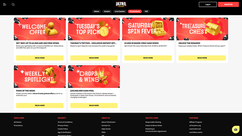 Ultra Casino — Promotions page