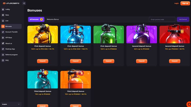 Unlim Casino — Promotions page