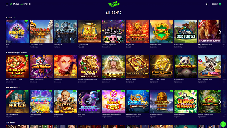 Unlimit Casino — Games lobby