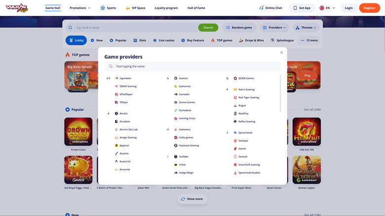 V.Vegas Casino — Games by studio