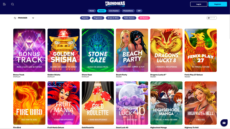 Vauhdikas Casino — Games lobby