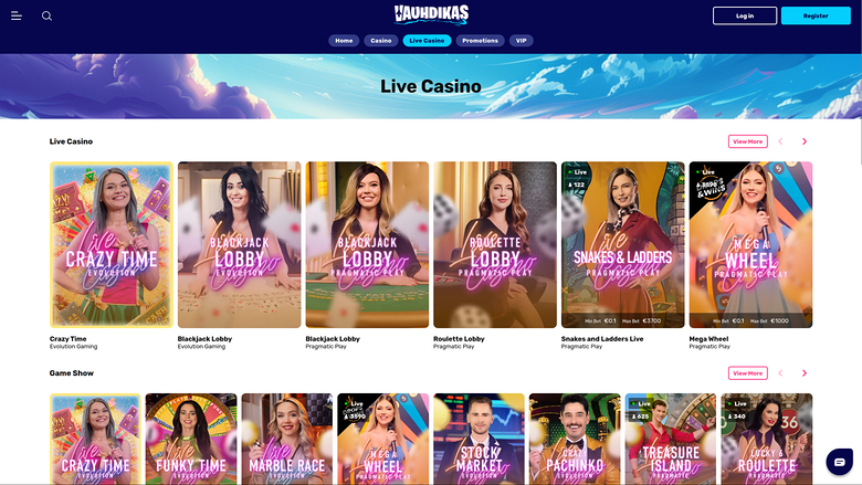 Vauhdikas Casino — Live dealer lobby