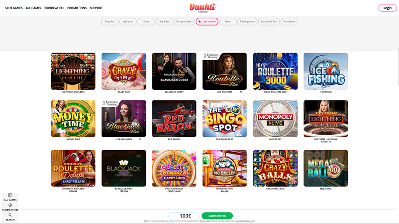 Vauhti Kasino — Live dealer lobby