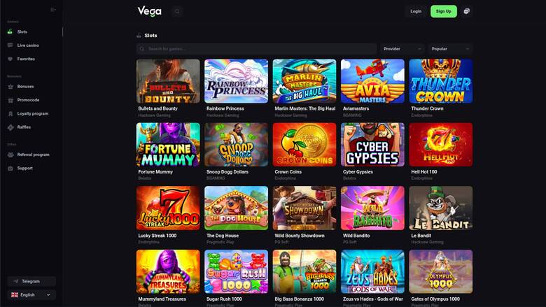 VegaBet Casino — Games lobby