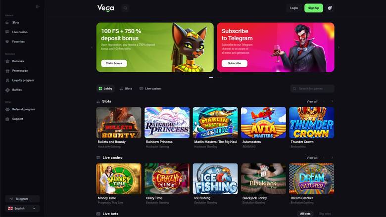 VegaBet Casino — Homepage