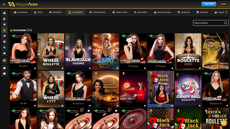 Vegas Aces Casino — Live dealer lobby
