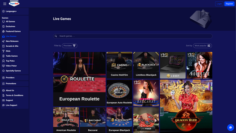 Vegas Days Casino — Live dealer lobby