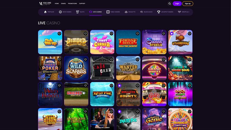 Vegas Lounge Casino — Live dealer lobby