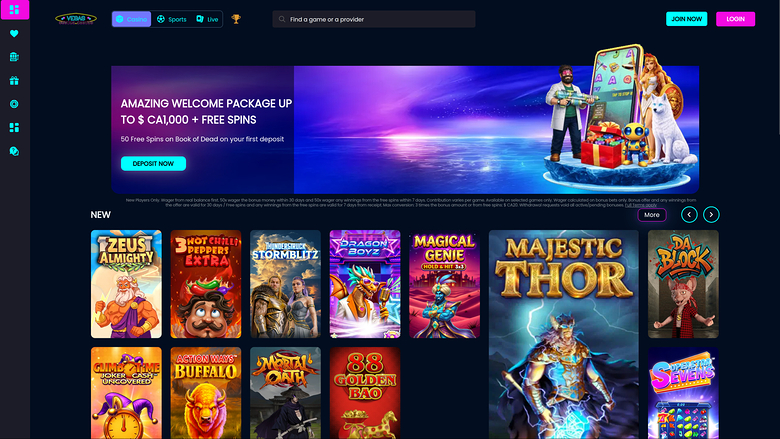 Vegas Mobile Casino — Homepage on mobile