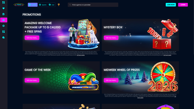 Vegas Mobile Casino — Promotions page on mobile
