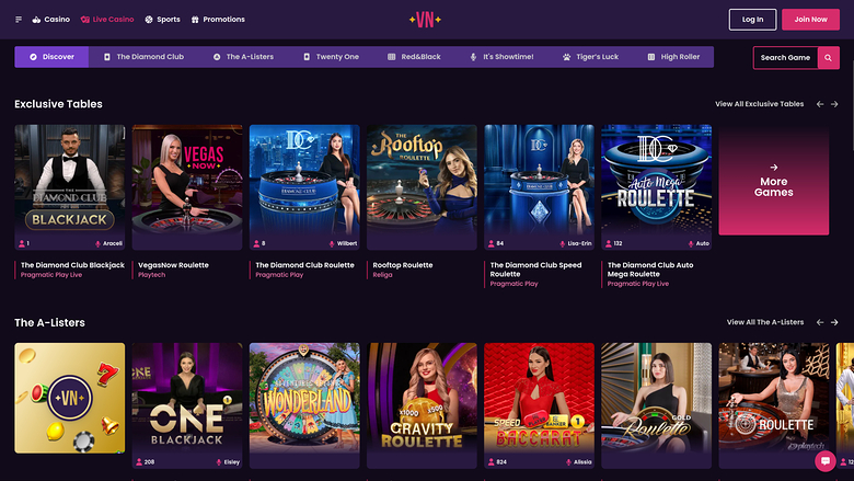 Vegas Now Casino — Live dealer lobby