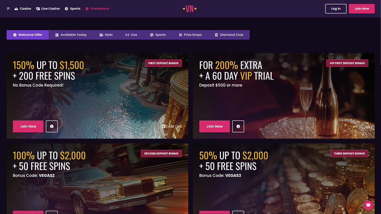 Vegas Now Casino — Promotions page