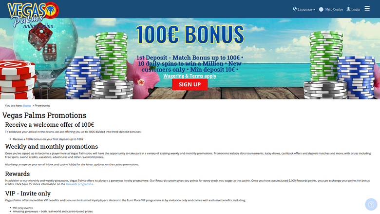 Vegas Palms Casino — Promotions page