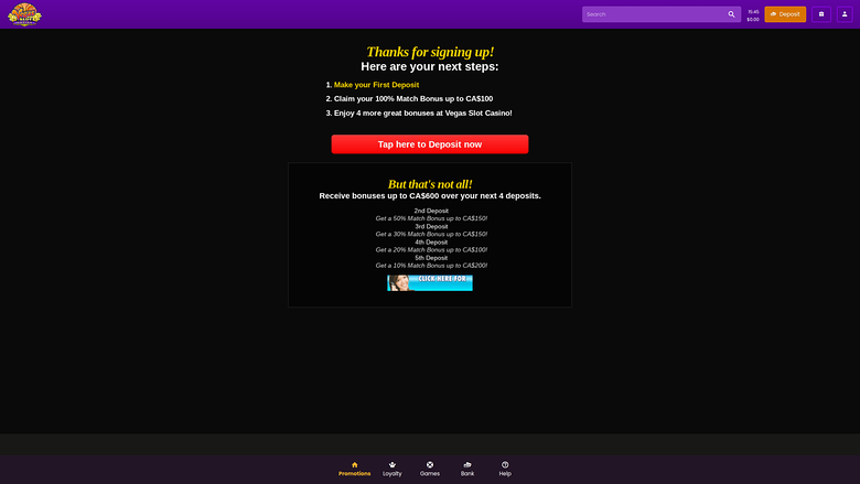 Vegas Slot Casino — Promotions page