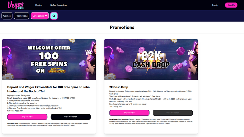 Vegas Wins Casino — Promotions page