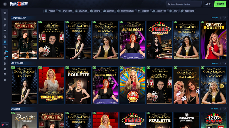 VegasHero Casino — Live dealer lobby