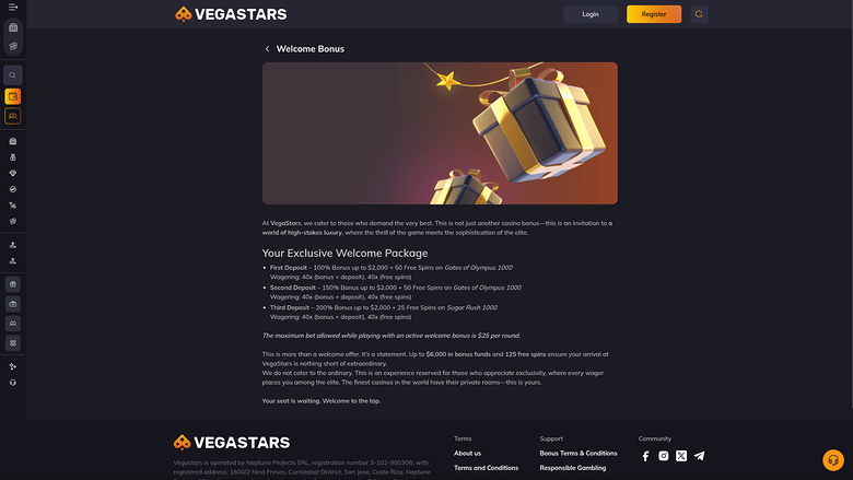 VegaStars Casino — Promotions page