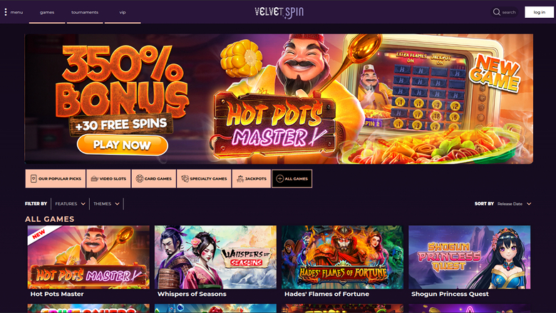 Velvet Spin — Games lobby